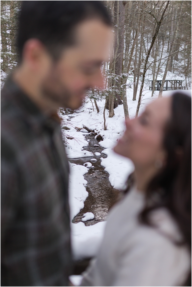 Lost River State Park winter engagement session surrounded by fresh snow in the Virginia mountains.