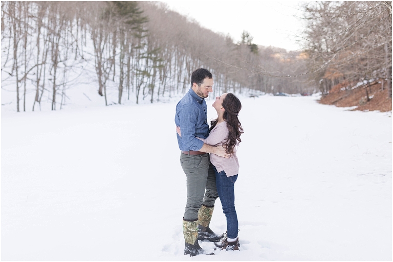 Lost River State Park winter engagement session surrounded by fresh snow in the Virginia mountains.