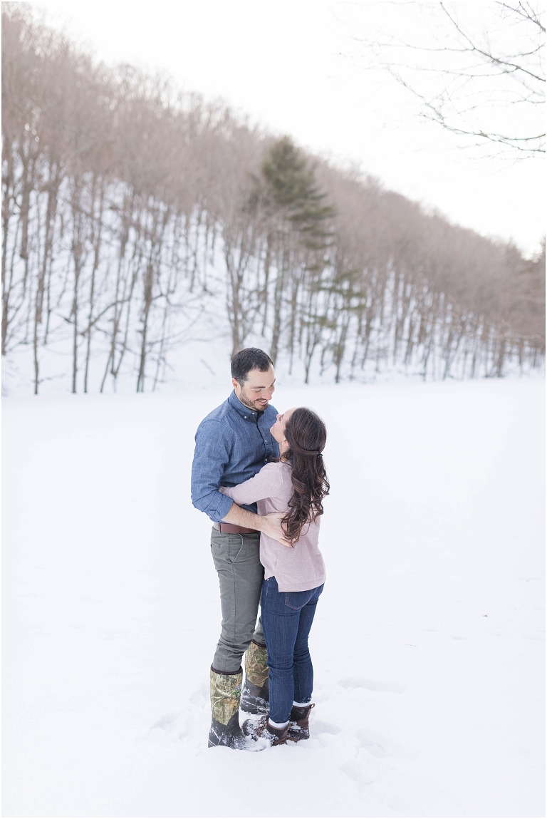 Lost River State Park winter engagement session surrounded by fresh snow in the Virginia mountains.