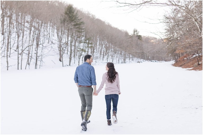 Lost River State Park winter engagement session surrounded by fresh snow in the Virginia mountains.