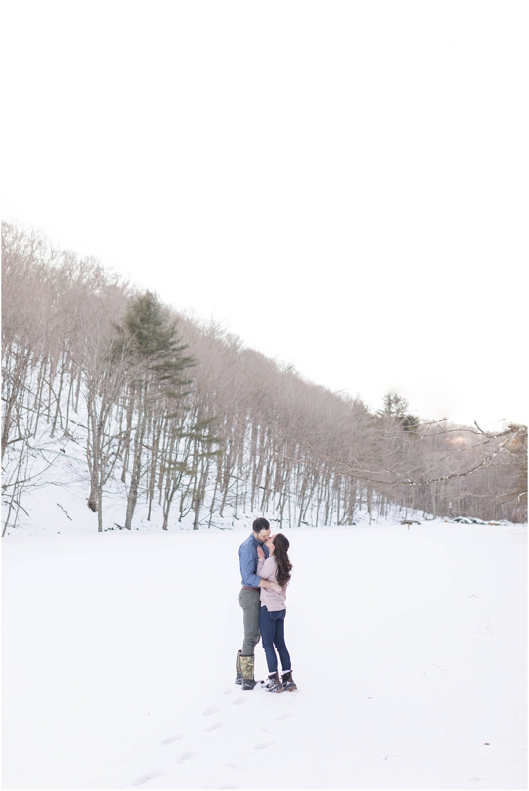 Lost River State Park winter engagement session surrounded by fresh snow in the Virginia mountains.