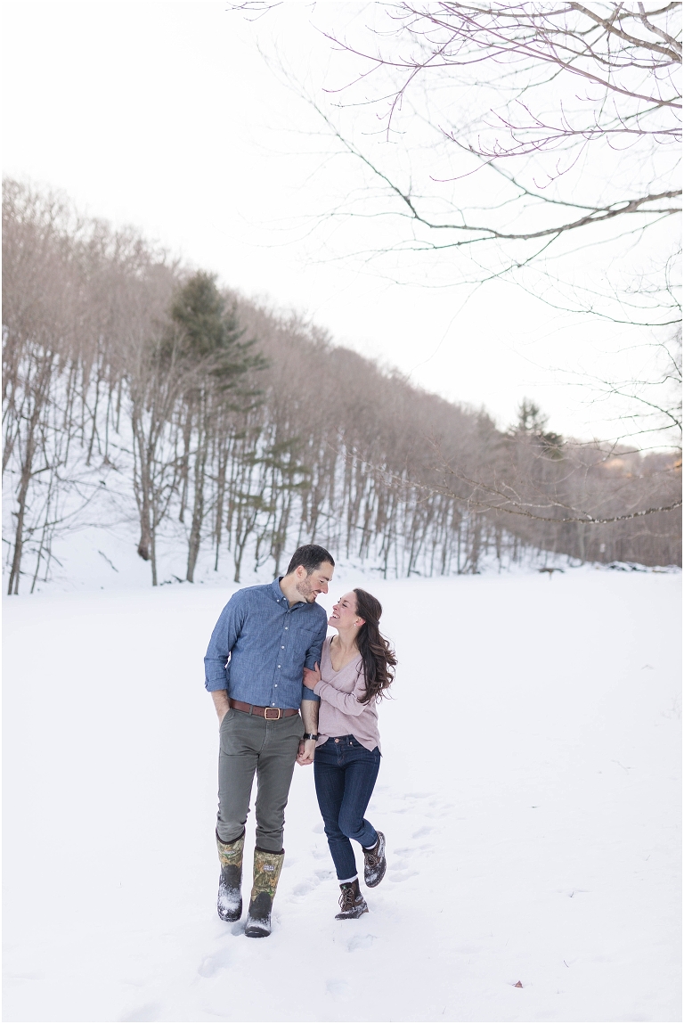 Lost River State Park winter engagement session surrounded by fresh snow in the Virginia mountains.