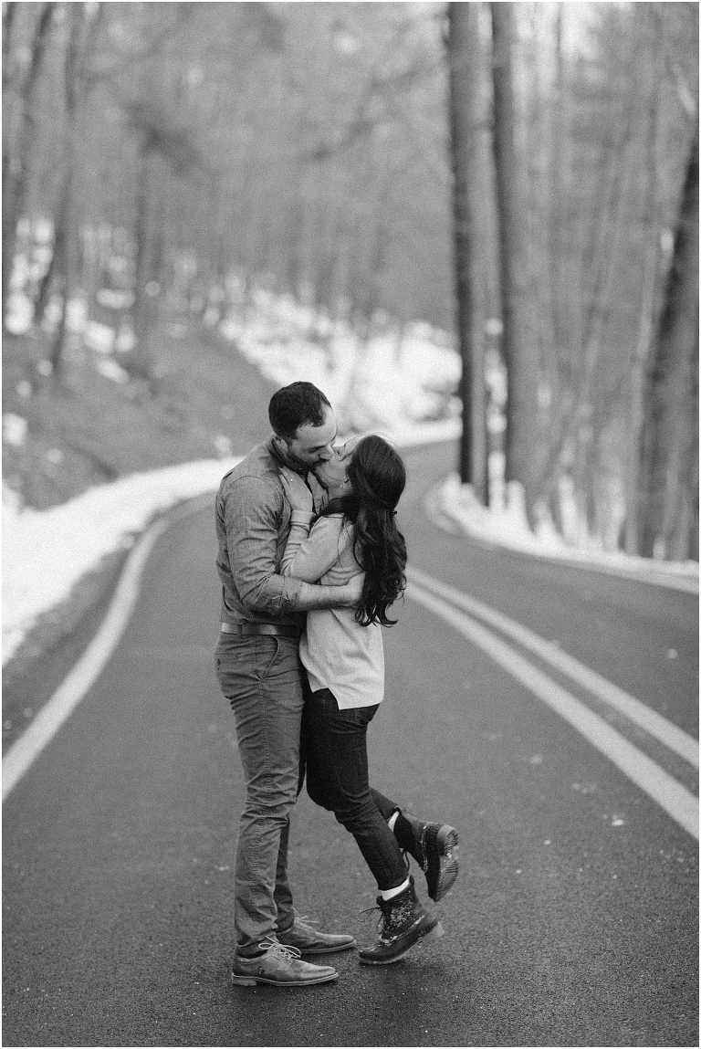 Lost River State Park winter engagement session surrounded by fresh snow in the Virginia mountains.