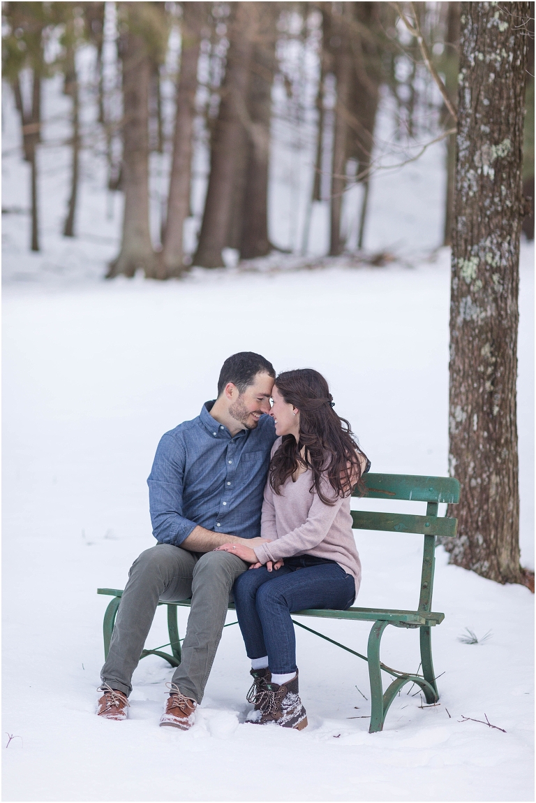 Lost River State Park winter engagement session surrounded by fresh snow in the Virginia mountains.