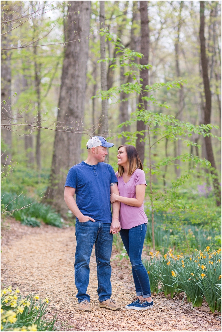 Spring Edith J. Carrier Arboretum engagement session in Harrisonburg Virginia with colorful blooms flowers