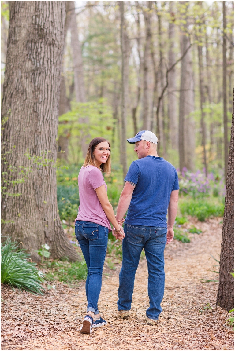 Spring Edith J. Carrier Arboretum engagement session in Harrisonburg Virginia with colorful blooms flowers