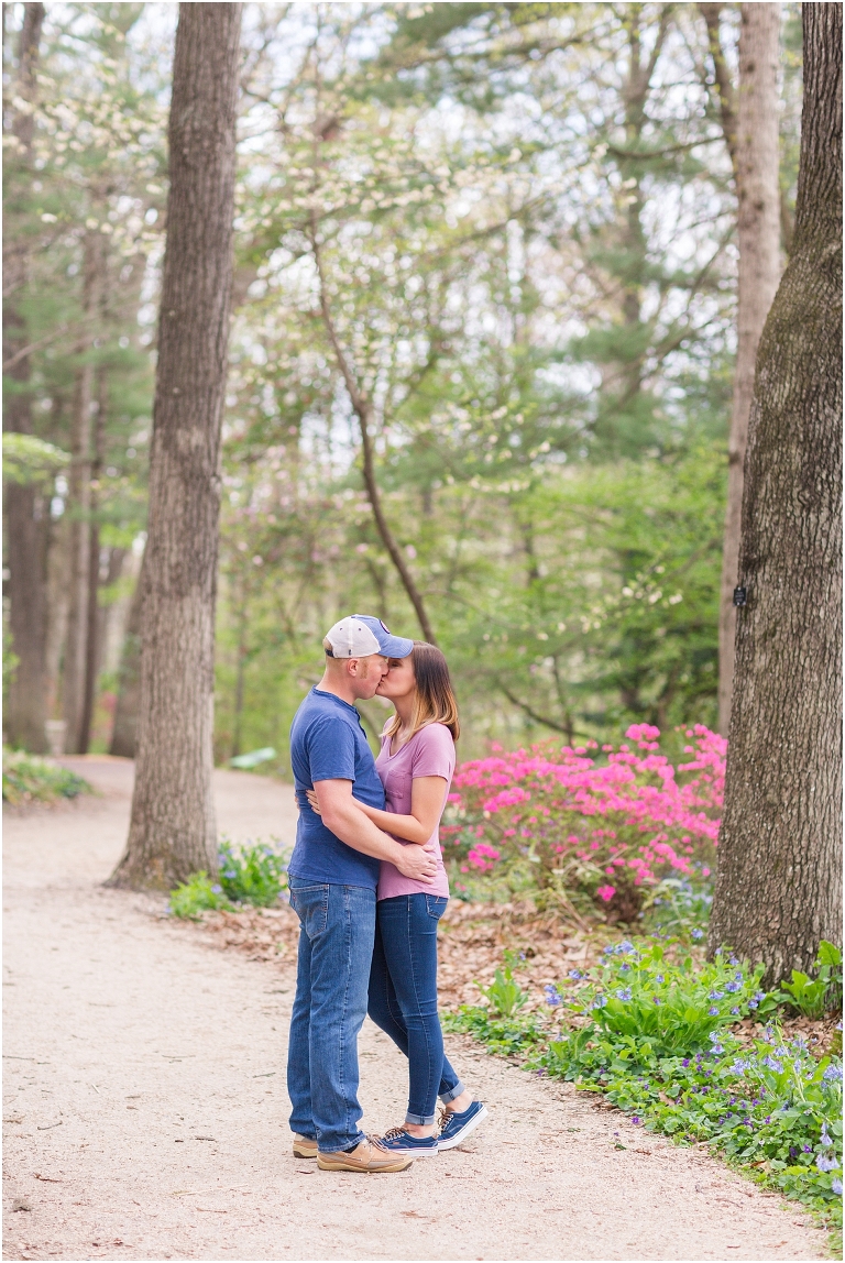 Spring Edith J. Carrier Arboretum engagement session in Harrisonburg Virginia with colorful blooms flowers