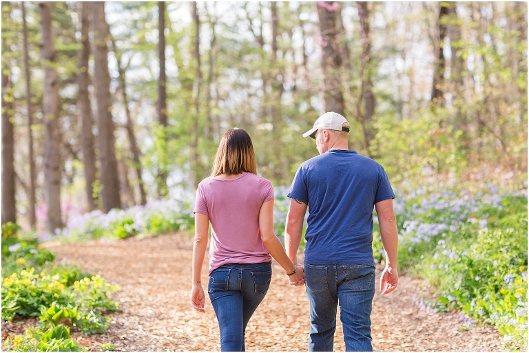 Spring Edith J. Carrier Arboretum engagement session in Harrisonburg Virginia with colorful blooms flowers