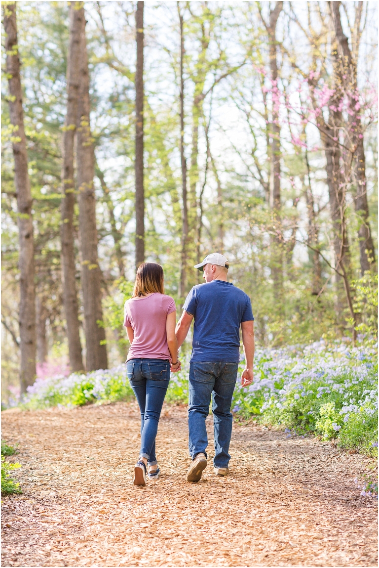 Spring Edith J. Carrier Arboretum engagement session in Harrisonburg Virginia with colorful blooms flowers