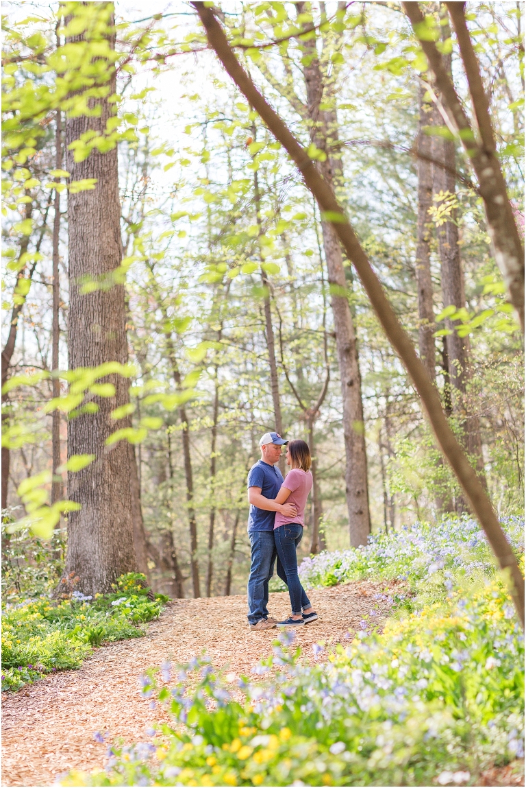 Spring Edith J. Carrier Arboretum engagement session in Harrisonburg Virginia with colorful blooms flowers