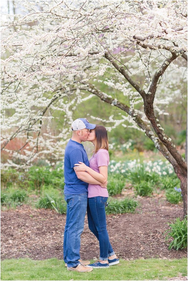 Spring Edith J. Carrier Arboretum engagement session in Harrisonburg Virginia with colorful blooms flowers