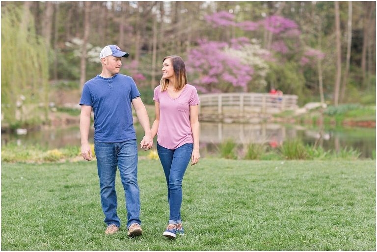 Spring Edith J. Carrier Arboretum engagement session in Harrisonburg Virginia with colorful blooms flowers