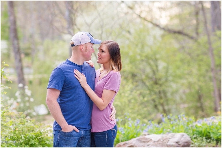 Spring Edith J. Carrier Arboretum engagement session in Harrisonburg Virginia with colorful blooms flowers