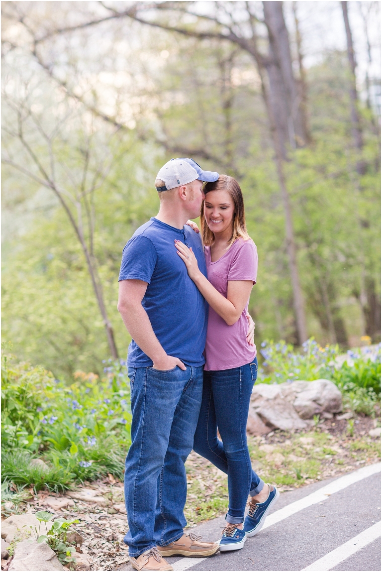 Spring Edith J. Carrier Arboretum engagement session in Harrisonburg Virginia with colorful blooms flowers