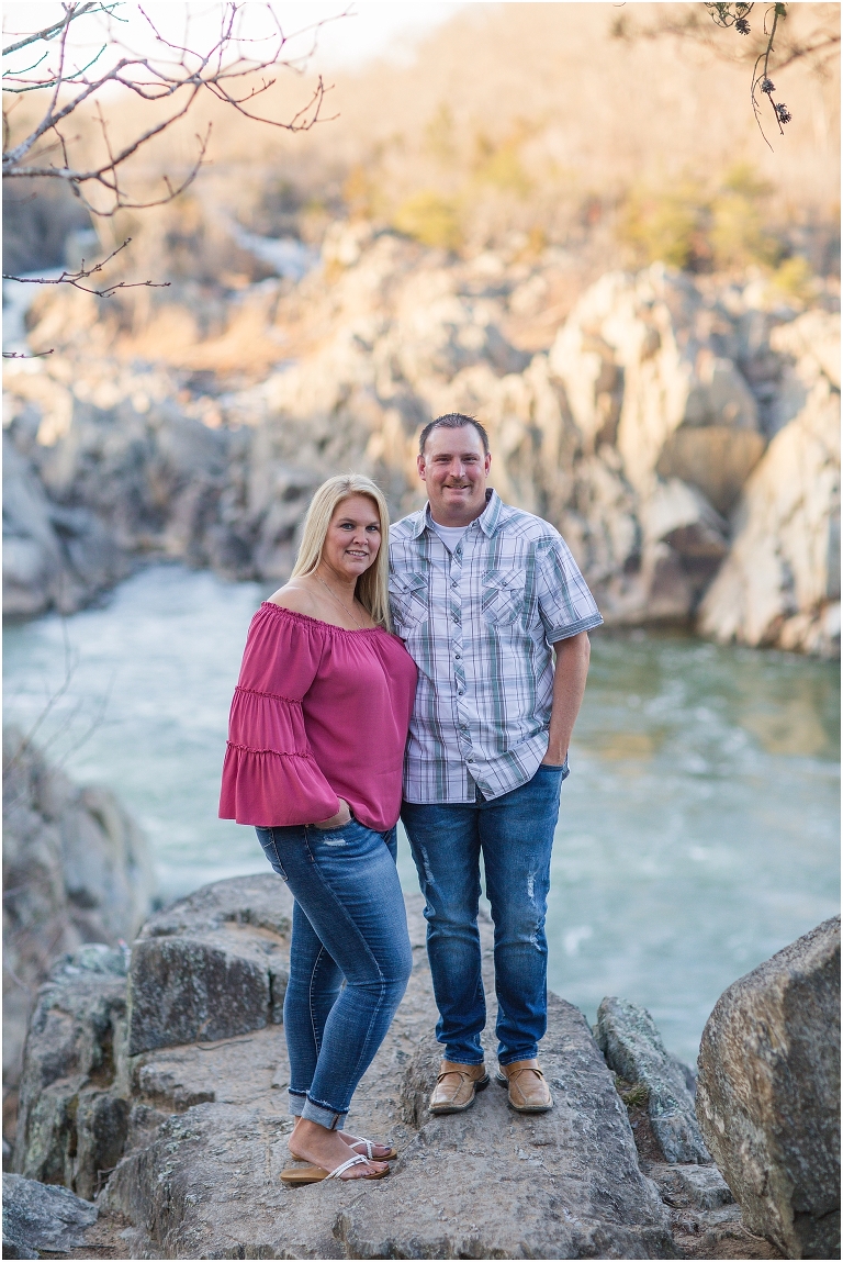 Great Falls Park spring sunset engagement session in Northern Virginia