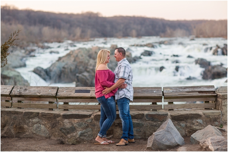 Great Falls Park spring sunset engagement session in Northern Virginia