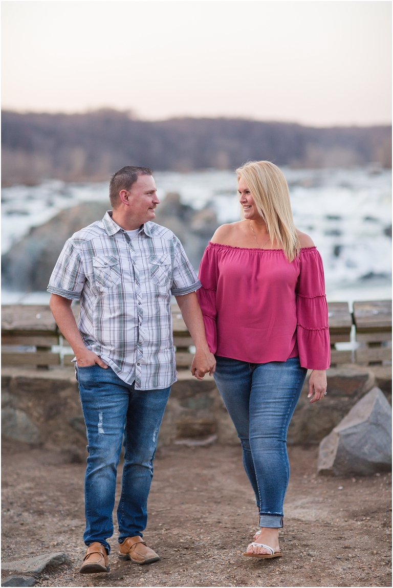 Great Falls Park spring sunset engagement session in Northern Virginia