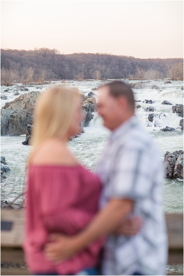 Great Falls Park spring sunset engagement session in Northern Virginia