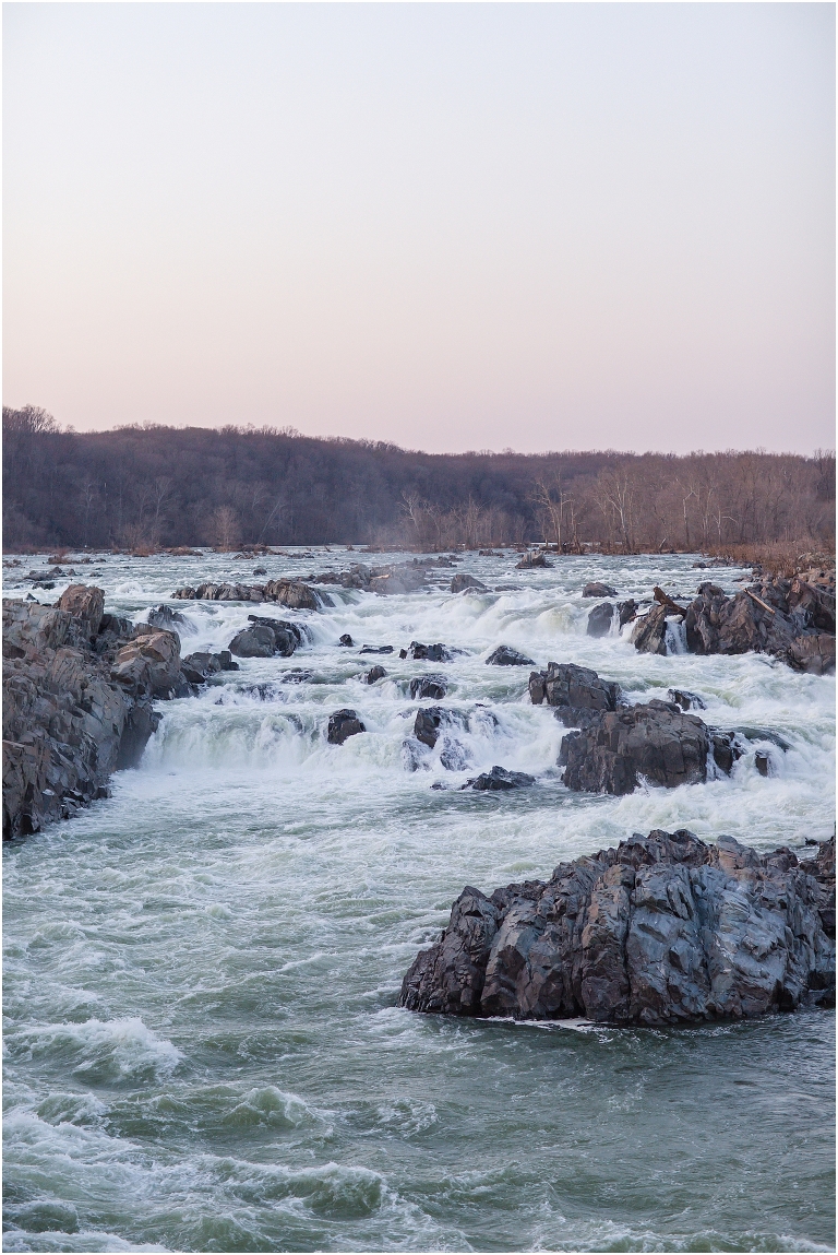 Great Falls Park spring sunset engagement session in Northern Virginia