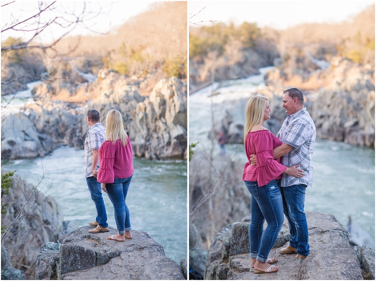 Great Falls Park spring sunset engagement session in Northern Virginia