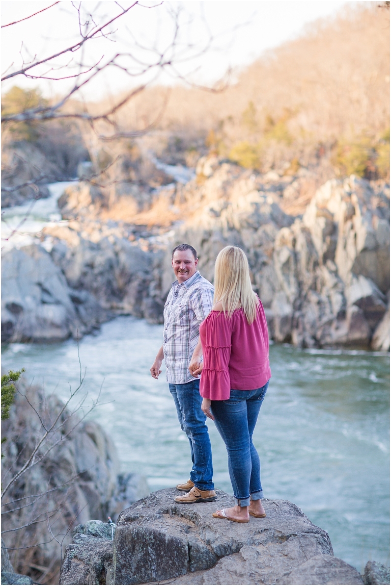 Great Falls Park spring sunset engagement session in Northern Virginia