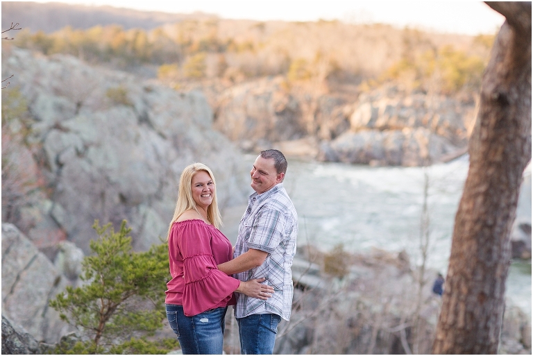 Great Falls Park spring sunset engagement session in Northern Virginia