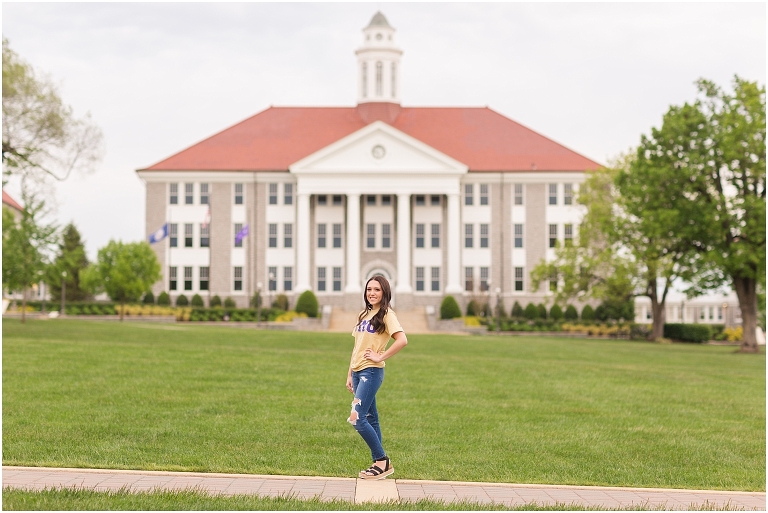 Spring Harrisonburg high school senior portraits on the James Madison University Quad and Edith J. Carrier Arboretum