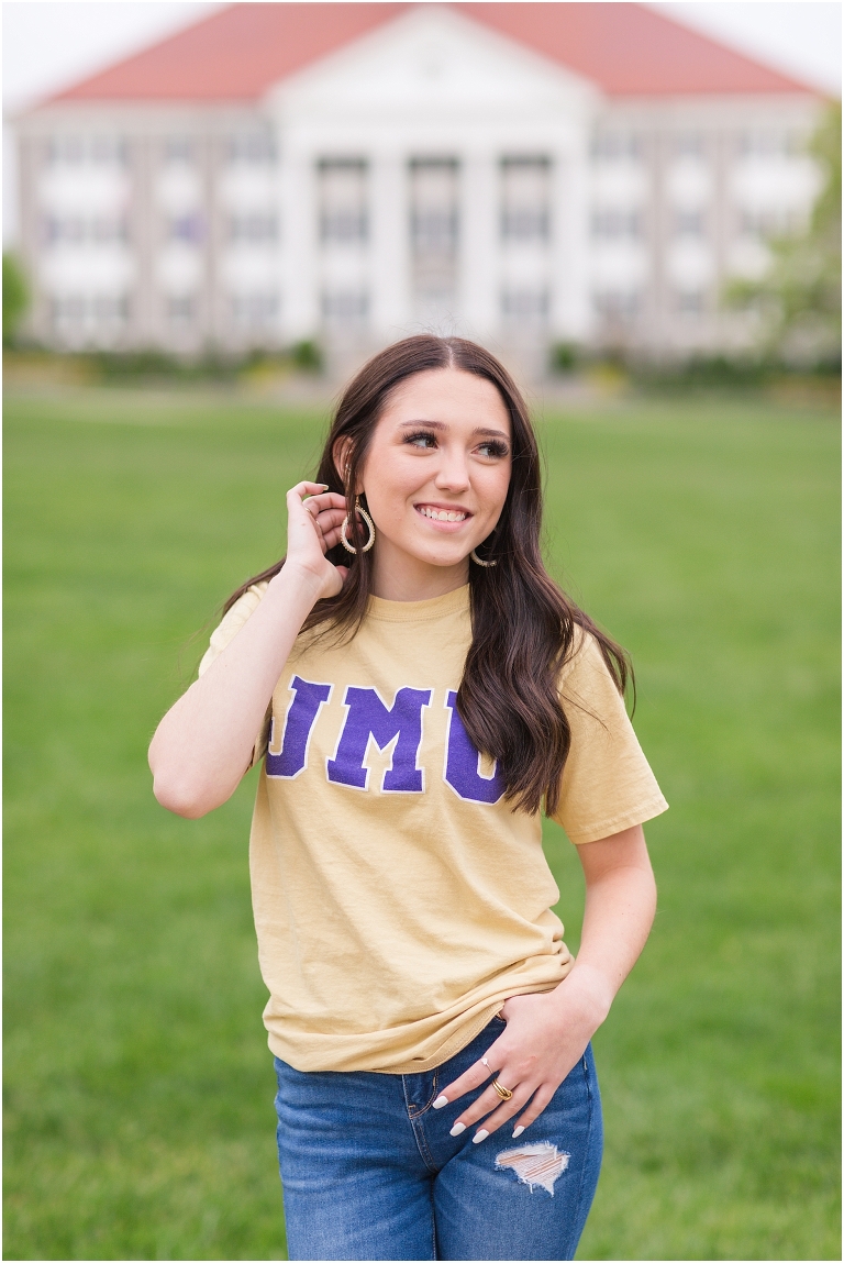 Spring Harrisonburg high school senior portraits on the James Madison University Quad and Edith J. Carrier Arboretum