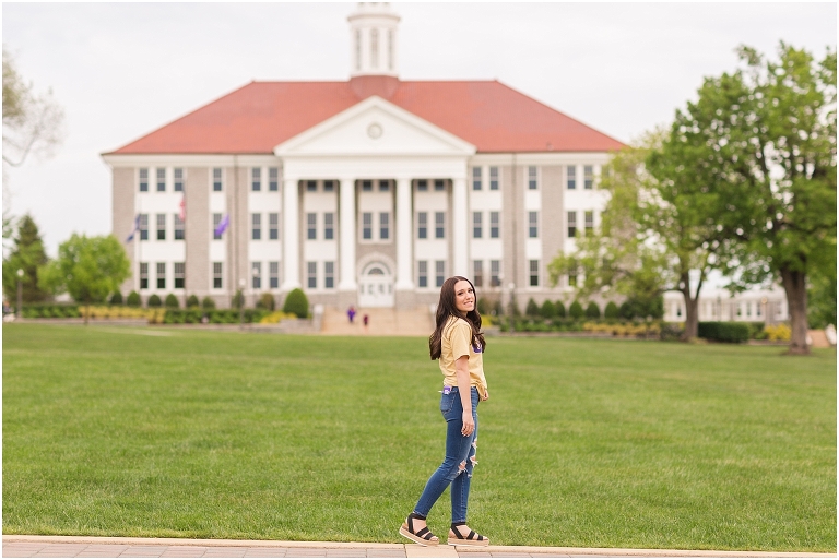 Spring Harrisonburg high school senior portraits on the James Madison University Quad and Edith J. Carrier Arboretum