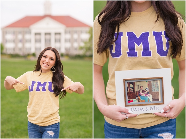 Spring Harrisonburg high school senior portraits on the James Madison University Quad and Edith J. Carrier Arboretum