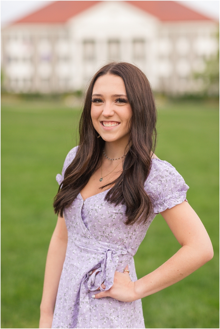 Spring Harrisonburg high school senior portraits on the James Madison University Quad and Edith J. Carrier Arboretum