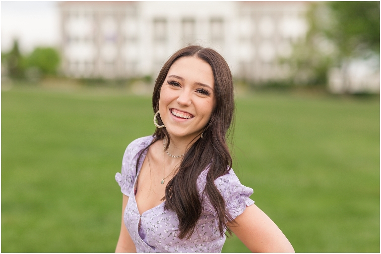 Spring Harrisonburg high school senior portraits on the James Madison University Quad and Edith J. Carrier Arboretum