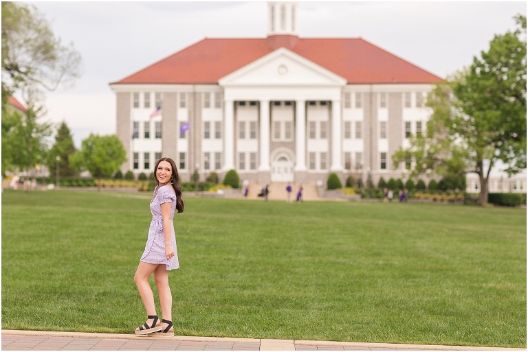 Spring Harrisonburg high school senior portraits on the James Madison University Quad and Edith J. Carrier Arboretum