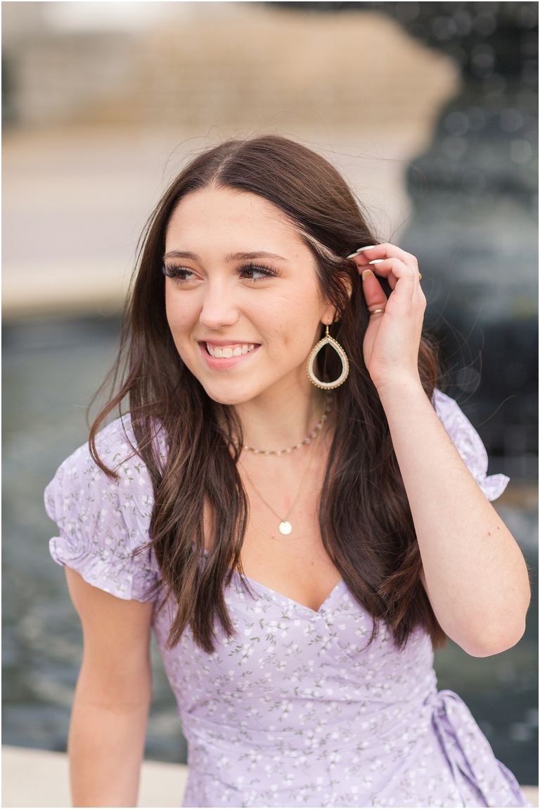 Spring Harrisonburg high school senior portraits on the James Madison University Quad and Edith J. Carrier Arboretum