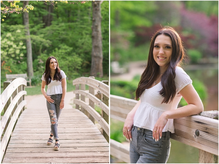 Spring Harrisonburg high school senior portraits on the James Madison University Quad and Edith J. Carrier Arboretum
