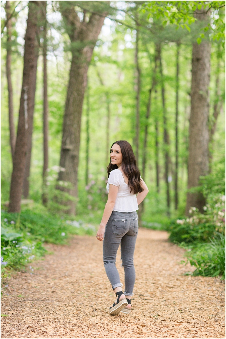 Spring Harrisonburg high school senior portraits on the James Madison University Quad and Edith J. Carrier Arboretum