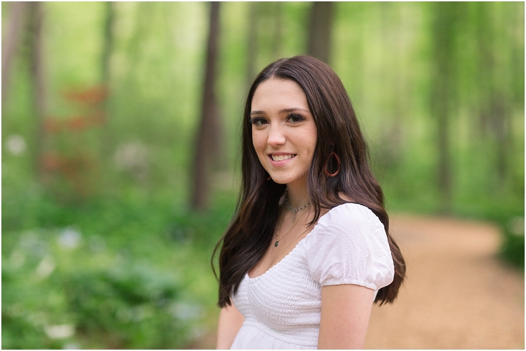 Spring Harrisonburg high school senior portraits on the James Madison University Quad and Edith J. Carrier Arboretum