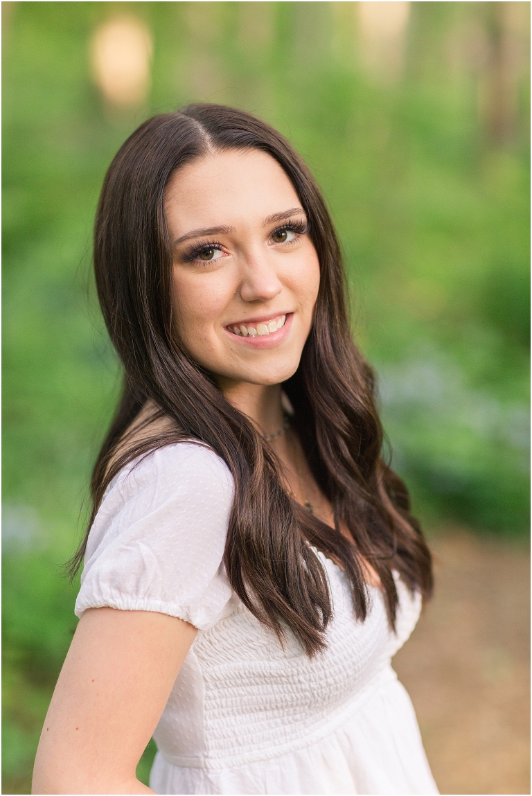 Spring Harrisonburg high school senior portraits on the James Madison University Quad and Edith J. Carrier Arboretum