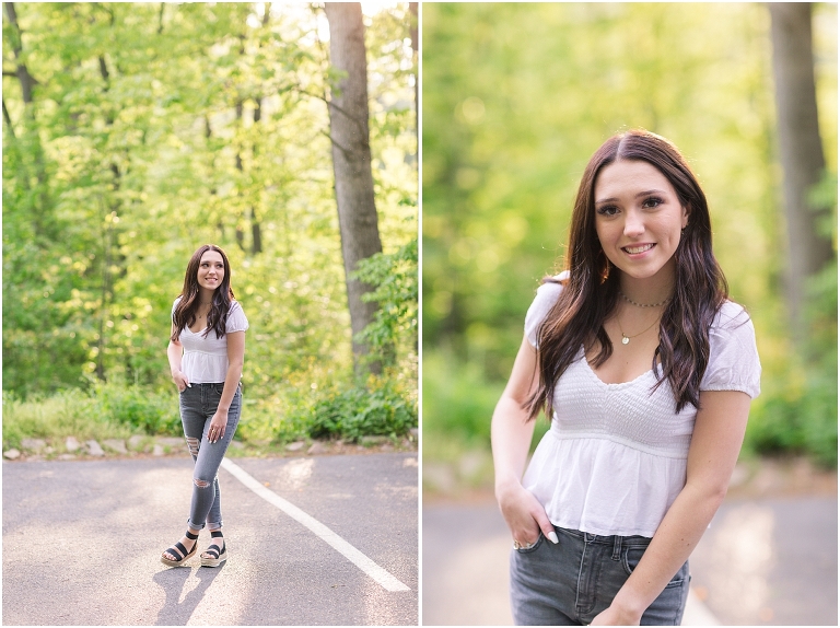 Spring Harrisonburg high school senior portraits on the James Madison University Quad and Edith J. Carrier Arboretum