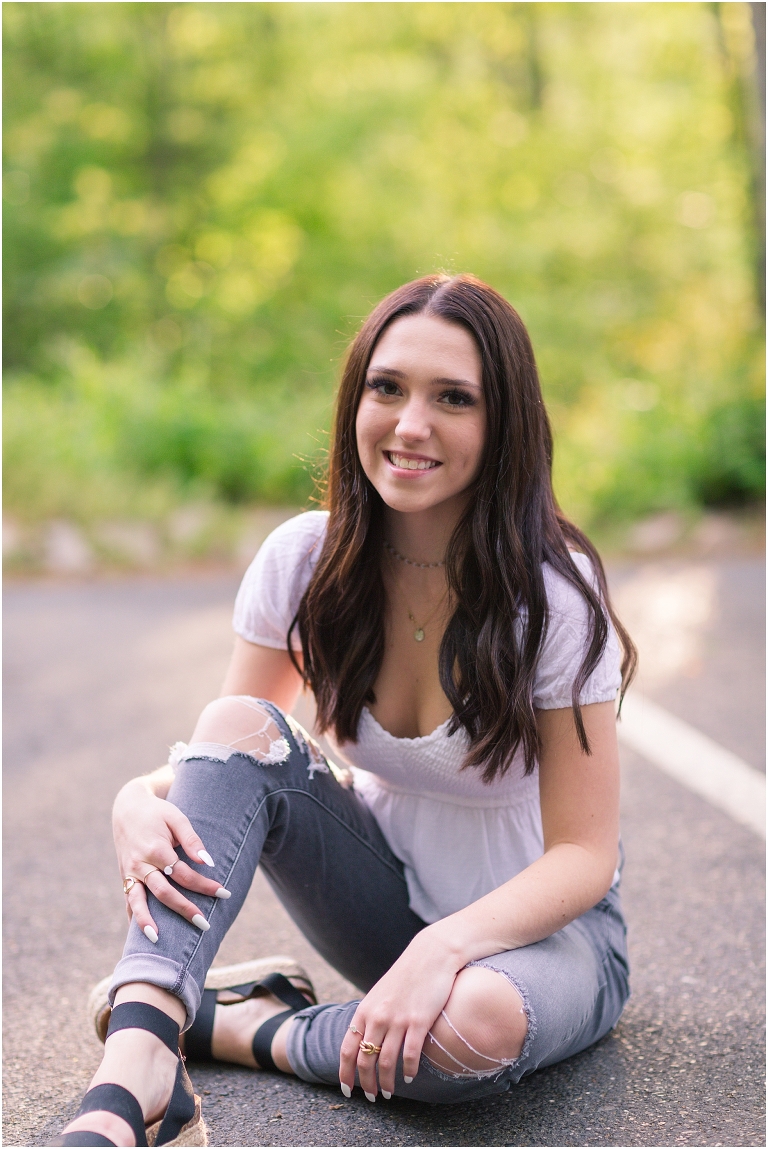 Spring Harrisonburg high school senior portraits on the James Madison University Quad and Edith J. Carrier Arboretum