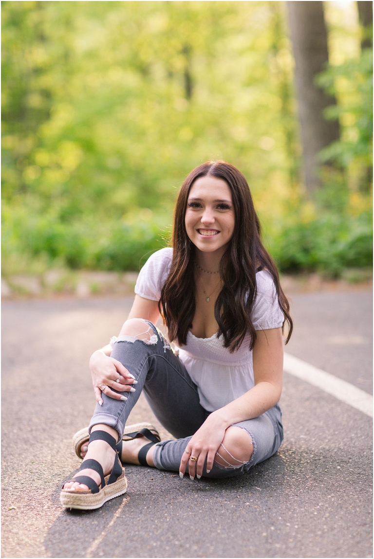 Spring Harrisonburg high school senior portraits on the James Madison University Quad and Edith J. Carrier Arboretum