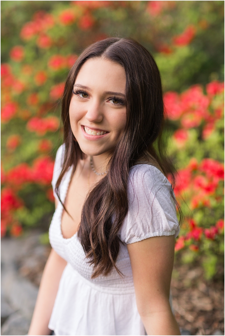 Spring Harrisonburg high school senior portraits on the James Madison University Quad and Edith J. Carrier Arboretum