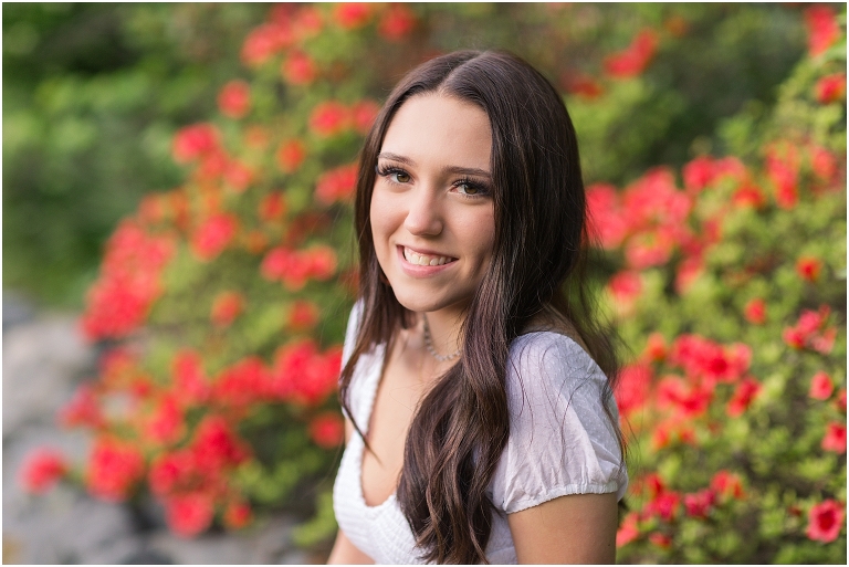 Spring Harrisonburg high school senior portraits on the James Madison University Quad and Edith J. Carrier Arboretum