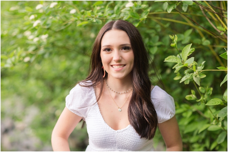 Spring Harrisonburg high school senior portraits on the James Madison University Quad and Edith J. Carrier Arboretum