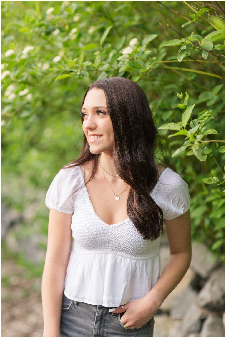 Spring Harrisonburg high school senior portraits on the James Madison University Quad and Edith J. Carrier Arboretum