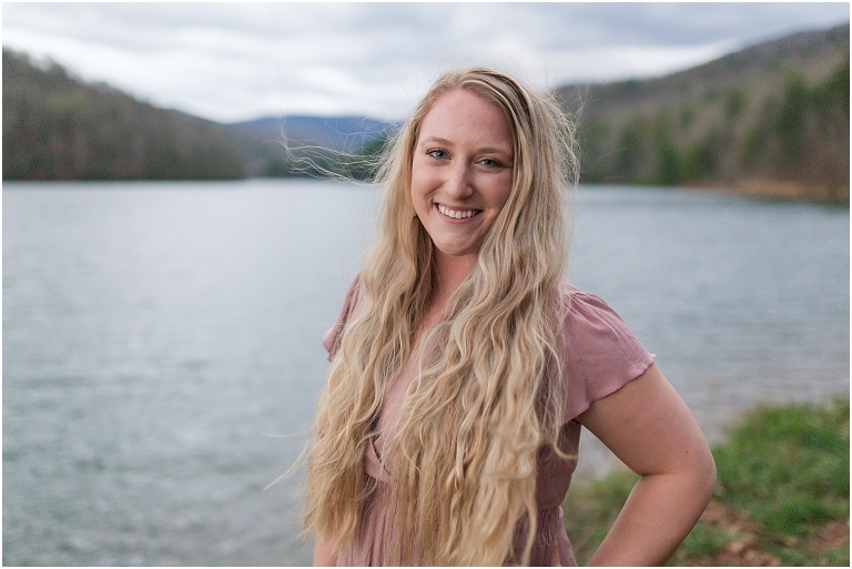 Sunset lakeside senior portraits