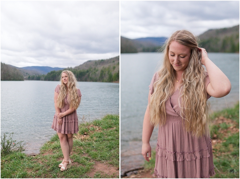 Sunset lakeside senior portraits
