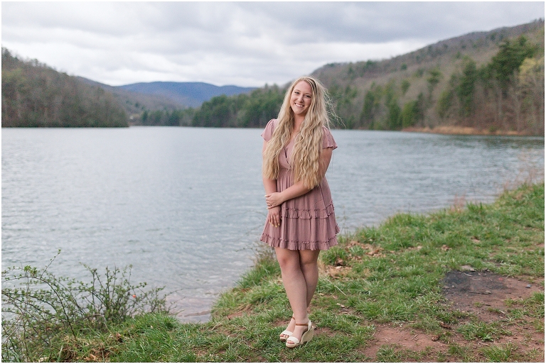 Sunset lakeside senior portraits