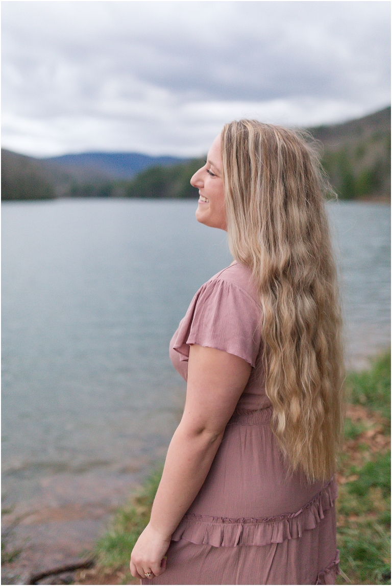 Sunset lakeside senior portraits