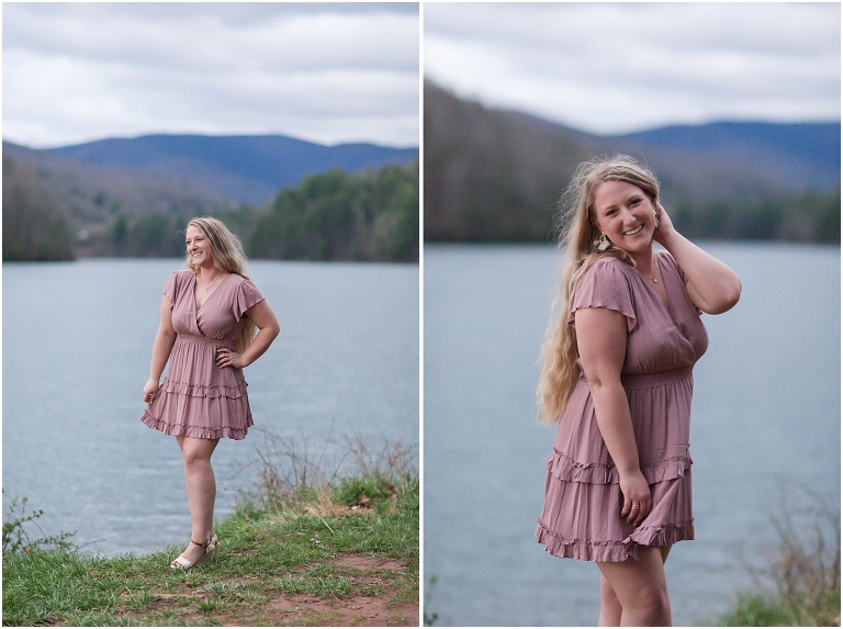 Sunset lakeside senior portraits